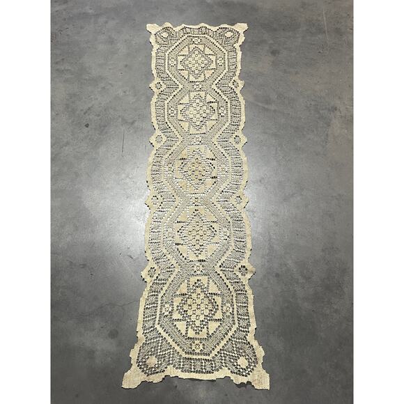 Gorgeous Handmade Lace Table Runner, 51 x 13 inches, White Cotton Tablecloth,